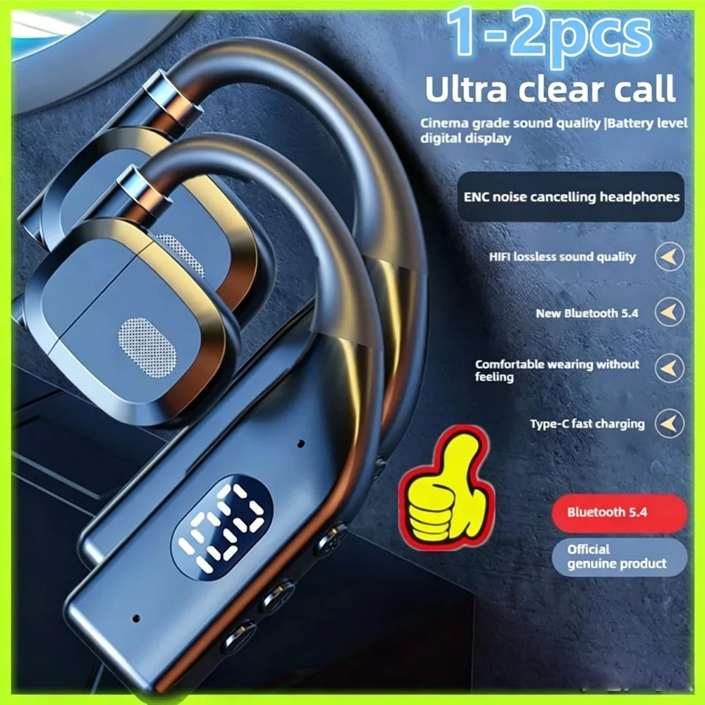 1-2 ganchos inalámbricos Bluetooth 5,4 auriculares para juegos auriculares deportivos estéreo HiFi auriculares con reducción de ruido auriculares con micrófono