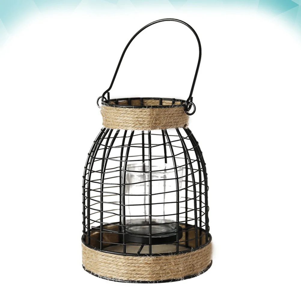 

Iron String Glass Candlestick Retro Portable Handle Large Size Desktop Ornament for Home Store Cafe Bedroom Dining Room