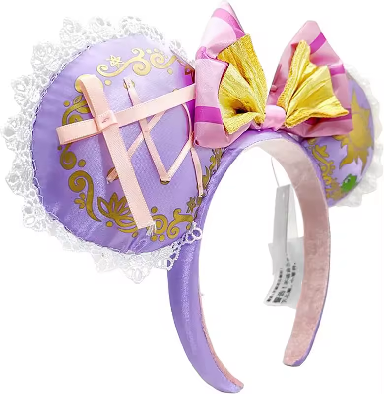 2026 Mickey Mouse Ears Headband 2025 Cinderella Rapunzel Princess Bow Minnie Ear Headwear for Adult Kids Holiday Hairband - Image 5