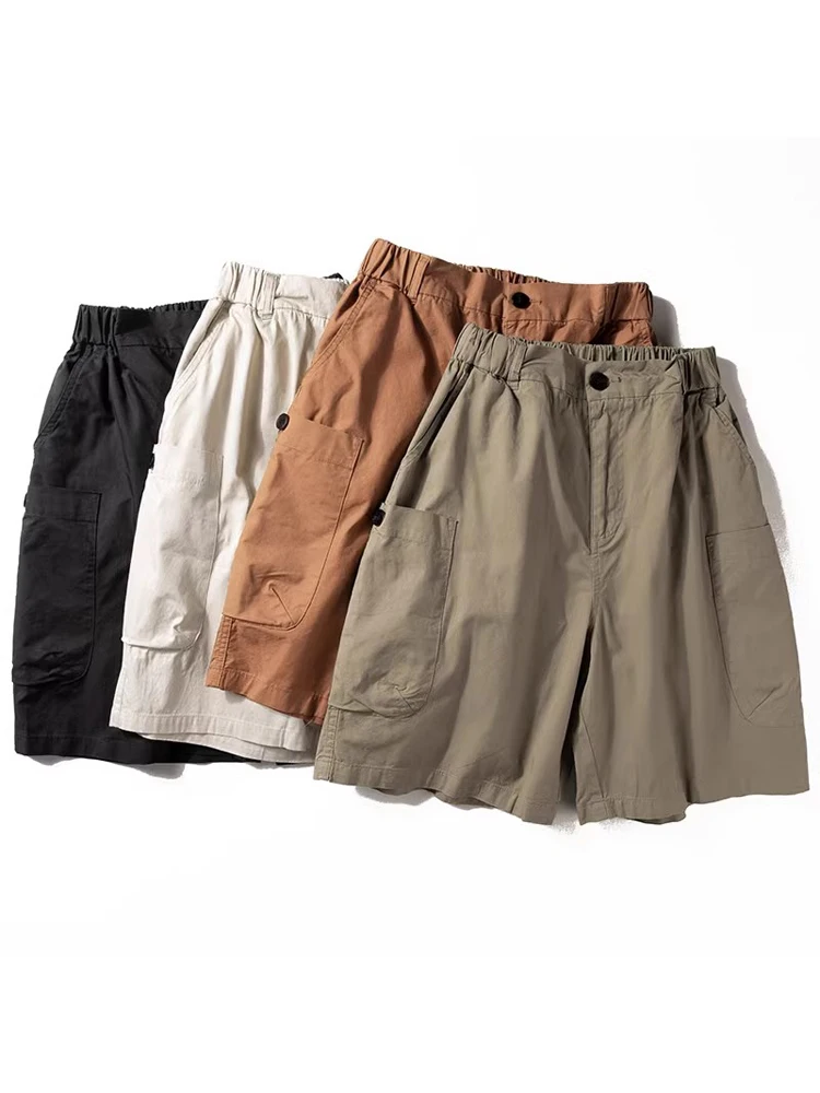 

Мужские летние тонкие хлопковые рабочие шорты-бриджи свободного прямого кроя, повседневные, модные, в стиле ретро, японский стиль, верхняя одежда