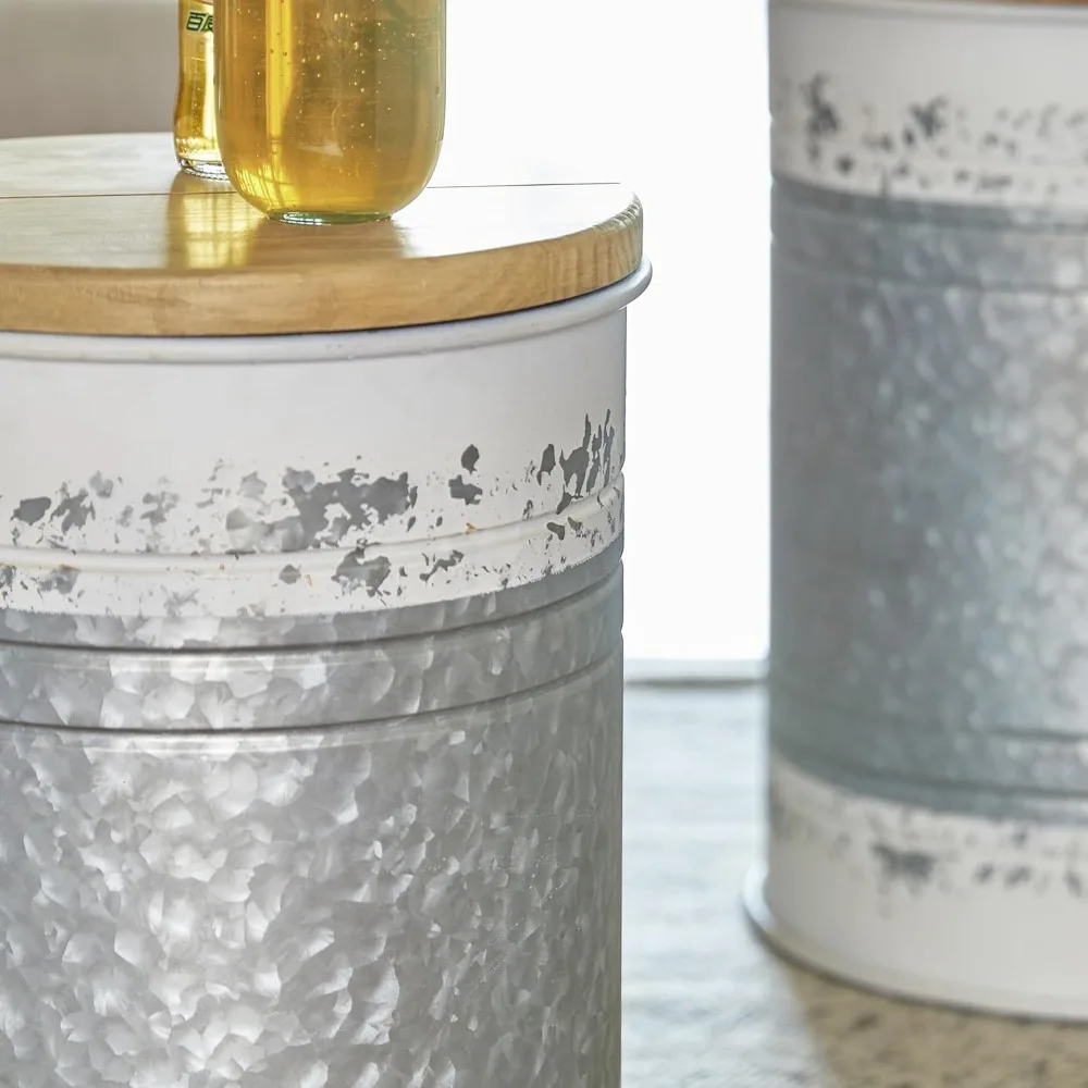 Mesas de nidificação de metal estilo fazenda, mesa de centro redonda Duo com armazenamento para sala de estar