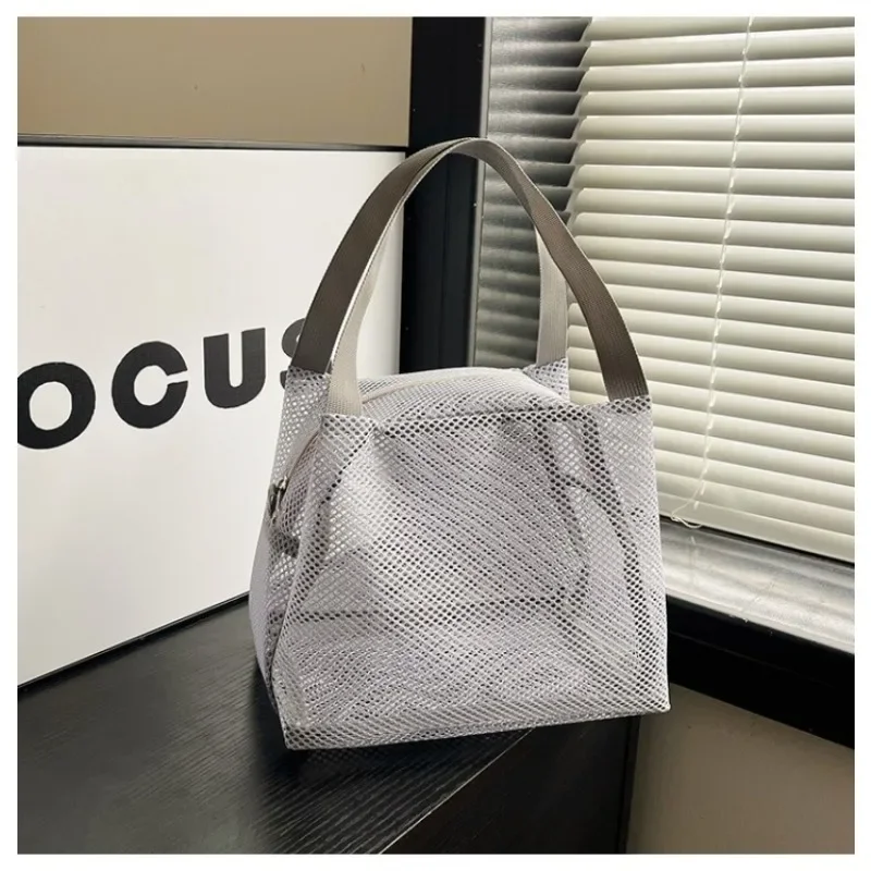 Borsa a rete con cerniera di grande capacità Borsa per il pranzo Borsa per il lavaggio Borsa da spiaggia Borsa di stoccaggio portatile Borsa da viaggio per il nuoto