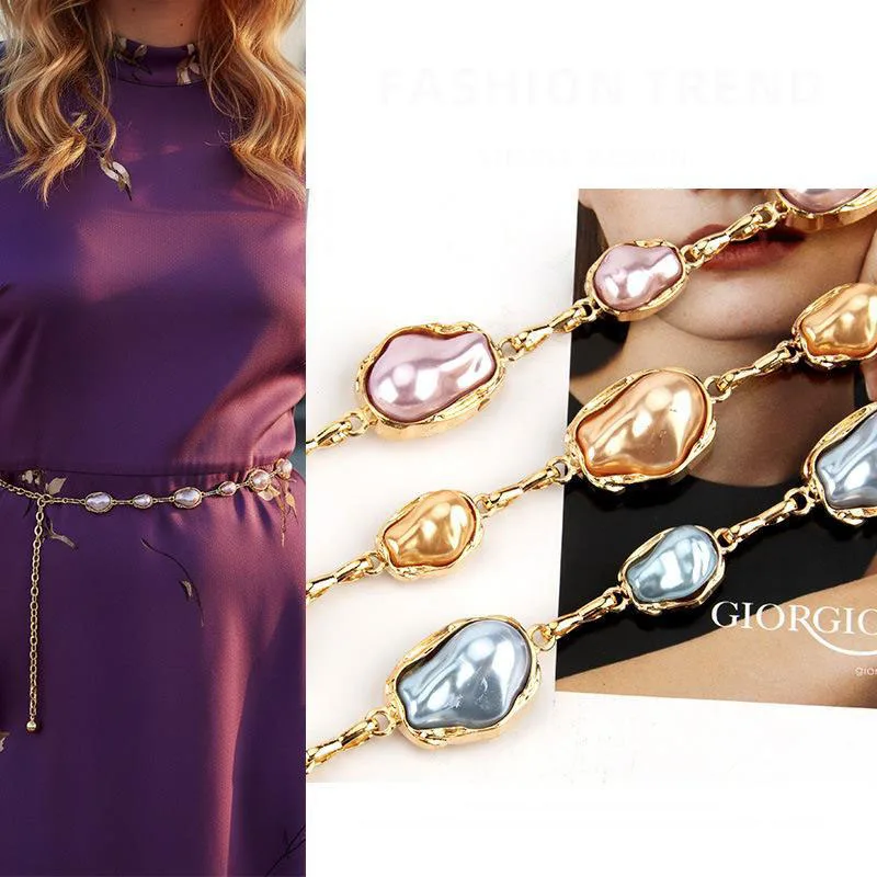 Irregular Pearl Waist Chain for Women Light Luxury High-end Accessory Elegant Versatile Dress Decorative Chain
