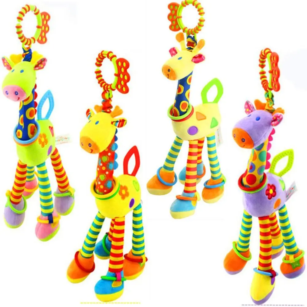 Clochettes d'animaux girafe en coton PP, poupée en peluche, éducation précoce, hochets de girafe pour nouveau-né, jouets en peluche sensoriels résistants à l'usure