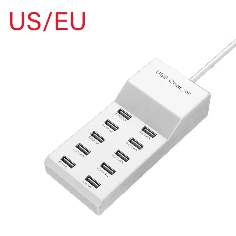 For Multiple Devices USB Charger Hub for MS Smartphones Tablets and Watches USB Charging Station 10-Port Charger Block Home Size