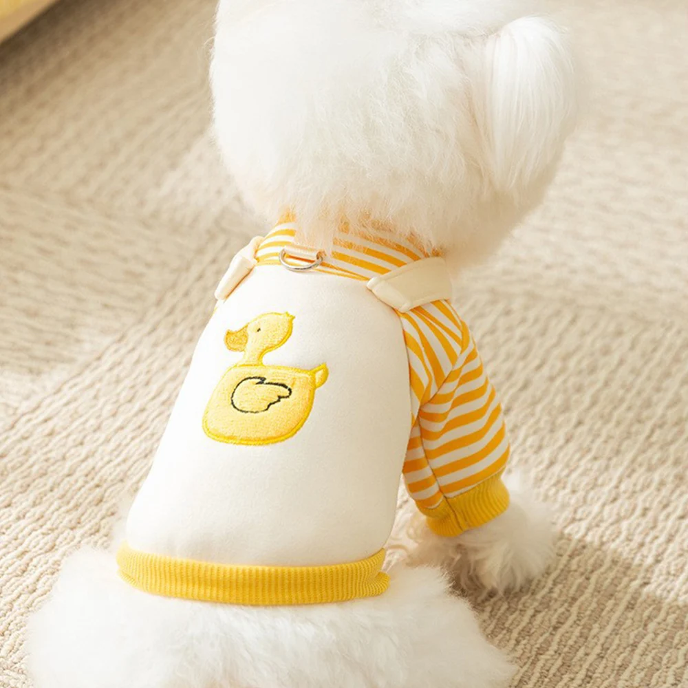 Dog Clothes Cute Duck Dog Hoodies Thin Autumn Winter Dog Coat With D-Ring Striped Print Puppy Sweatshirt Cat Jacket Pet Apparel