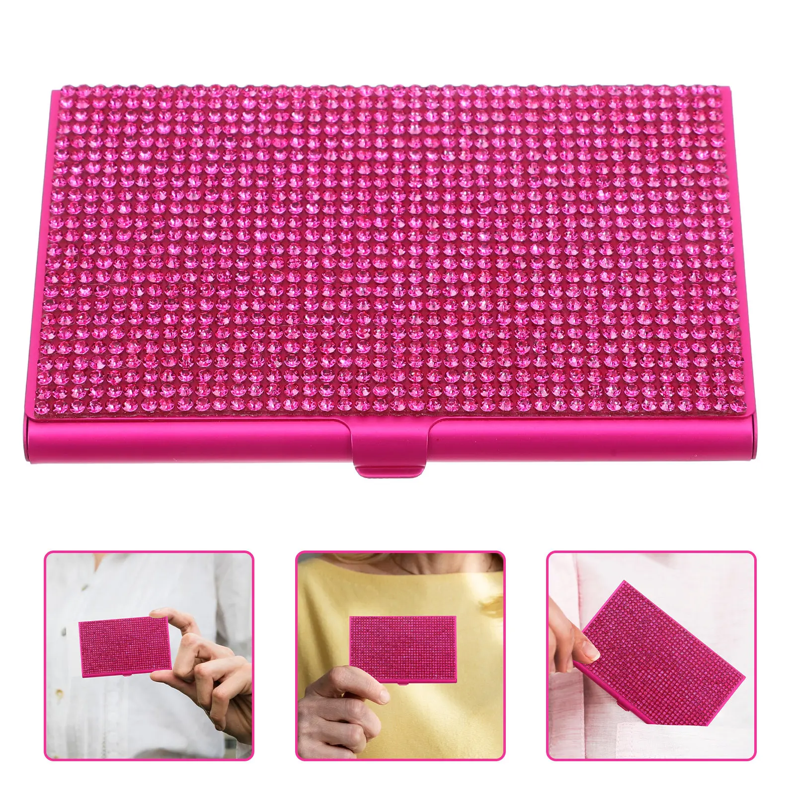 

Bling Rhinestone Holder For Women Men Aluminum Alloy Case Storage Box Glitter Credit Card Holders Business Gifts Pocket Size