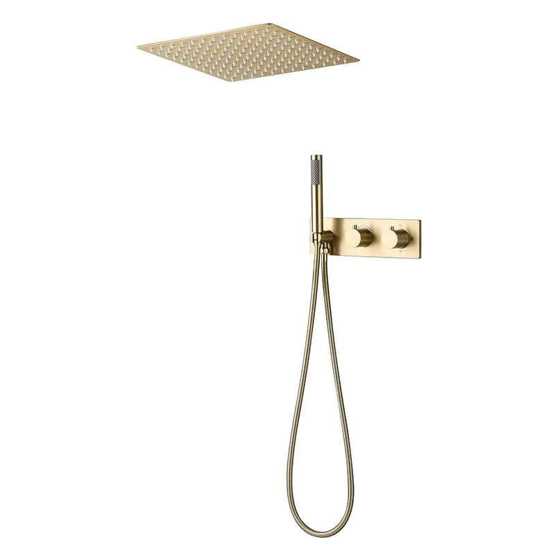 

All-copper brushed gold two-function concealed shower wall shower faucet