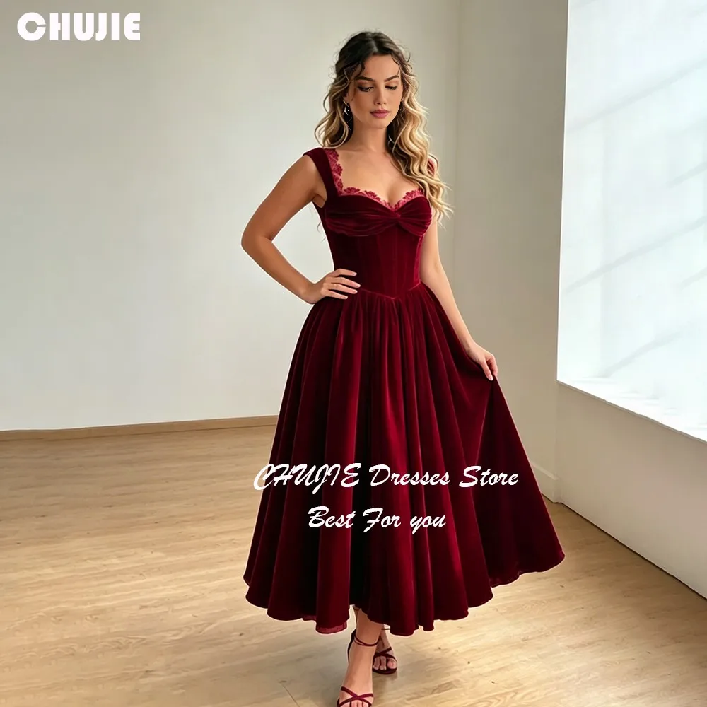 High Quality Velvet Evening Dress Ankle Length Ball Gown With Lace A Line Pleat Wedding Party Formal Gown فساتين سهرة Customized