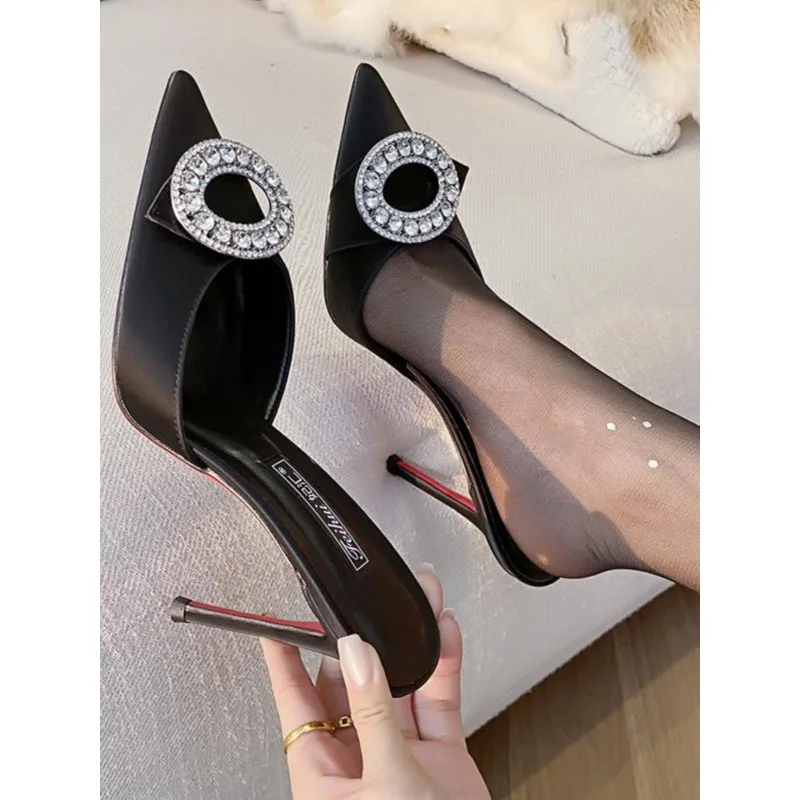 

Тапочки на высоком каблуке, летние новые стильные сексуальные босоножки на тонком каблуке с неглубоким носком, женская верхняя одежда, закрытые тапочки с неглубоким носком