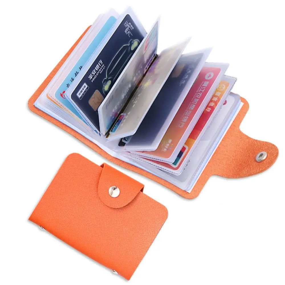 Portable 24 Slots Bits Card Holder Bag Simple Solid Color Pocket Case PU Wallet Credit ID Card Organizer