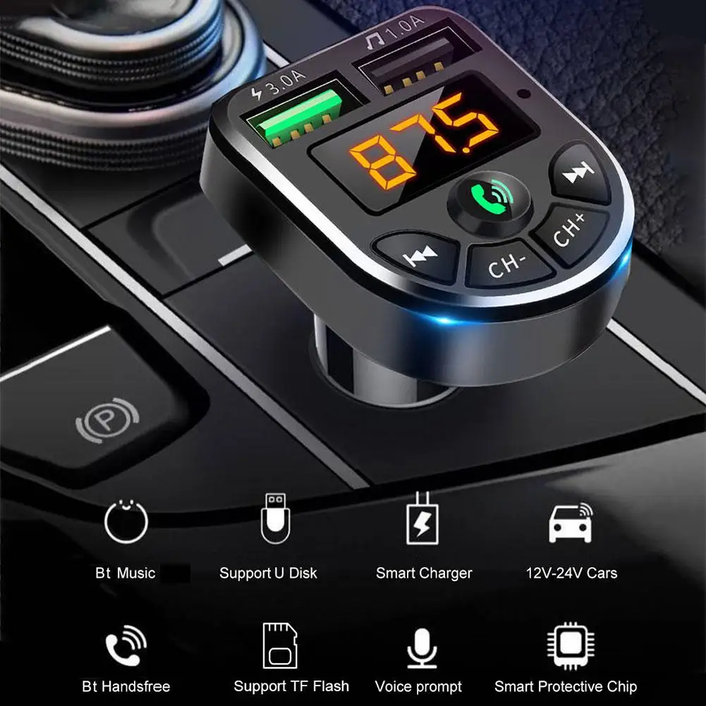 

Bluetooth-compatible 5.0 FM Transmitter Car Kit MP3 Wireless Dual Audio Player Handsfree Charger Receiver Fast USB Modulato A4H8