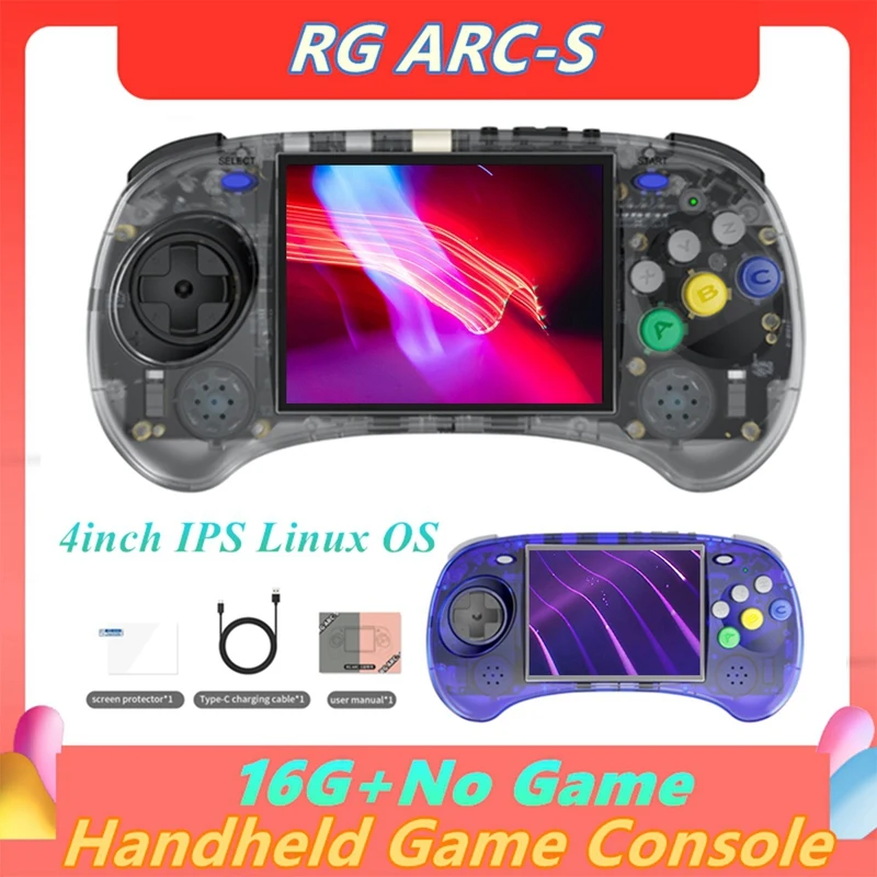 FULL-RG ARC-S Handheld Game Console 4Inch IPS Linux OS Six Button Design Retro Video Players Support Wired Handle