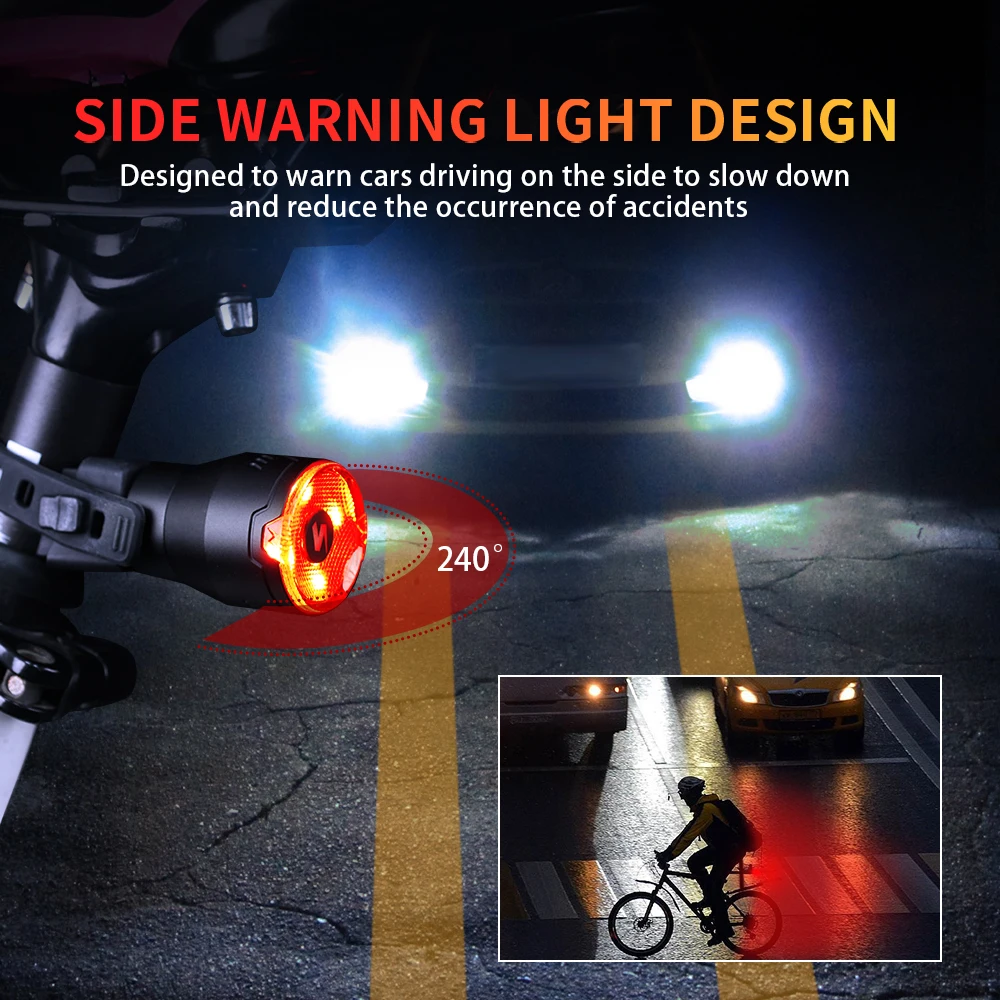 Smart Bike Rear Light Waterproof LED Charging Bicycle Auto Brake Sensing Light Accessories Bike Taillight Light