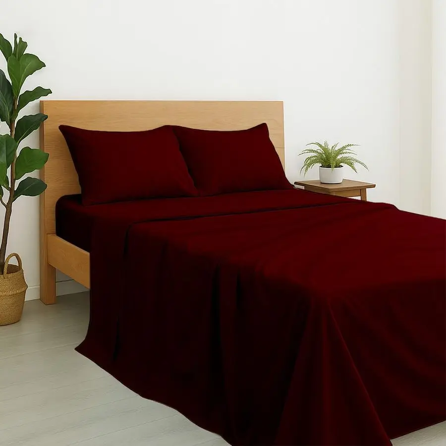 

Queen Size Sheet Set, 100 Egyptian Cotton Premium Hotel Quality 4 Piece Sheets Sets, High Thread Count Burgundy Solid with 610 D