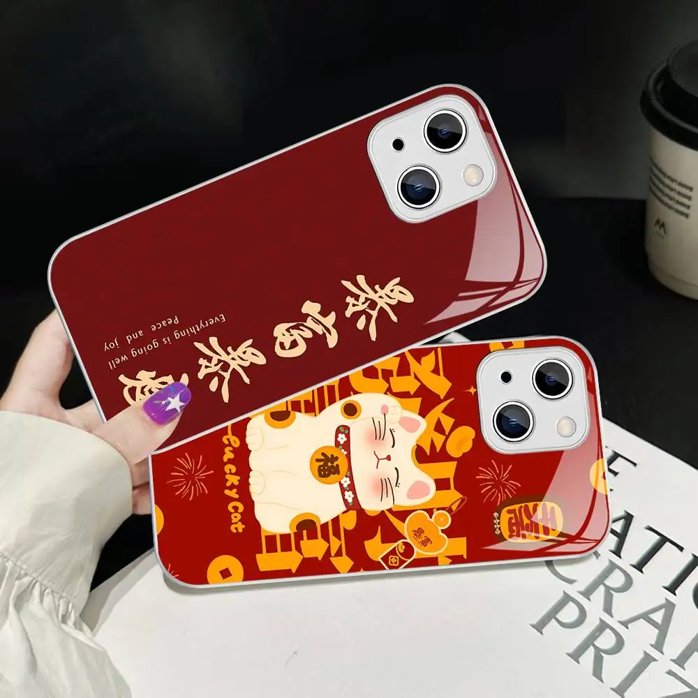 Oriental Culture Inspired Chinese For iPhone 14 13 12 Mini 11 Pro XS Max X XR 14 Plus Tempered Glass Cover