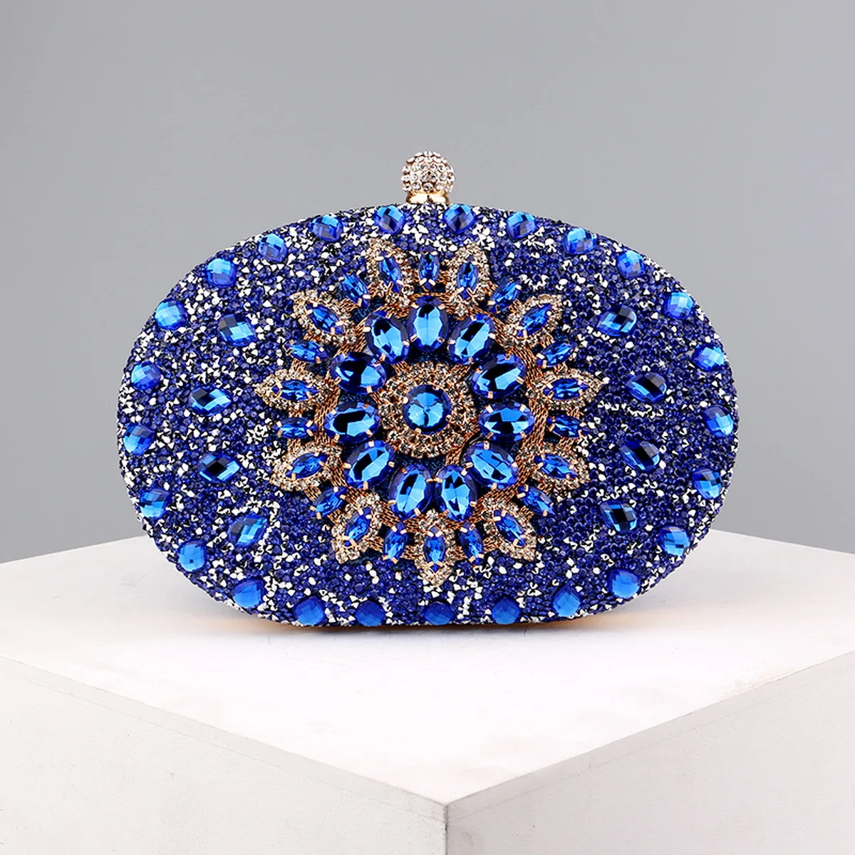 Diamonds Purple Color Women Evening Bags Flower Rhinestones Egg Design Fashion Female Clutch Handbags