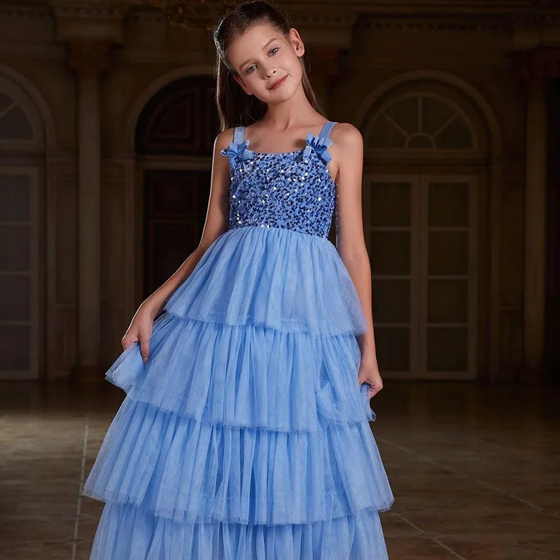 2024 One Shoulder Princess Dress Kids Clothes For Girl Evening Wedding Party Gown Costume Children Clothing 3-12 Years Vestido