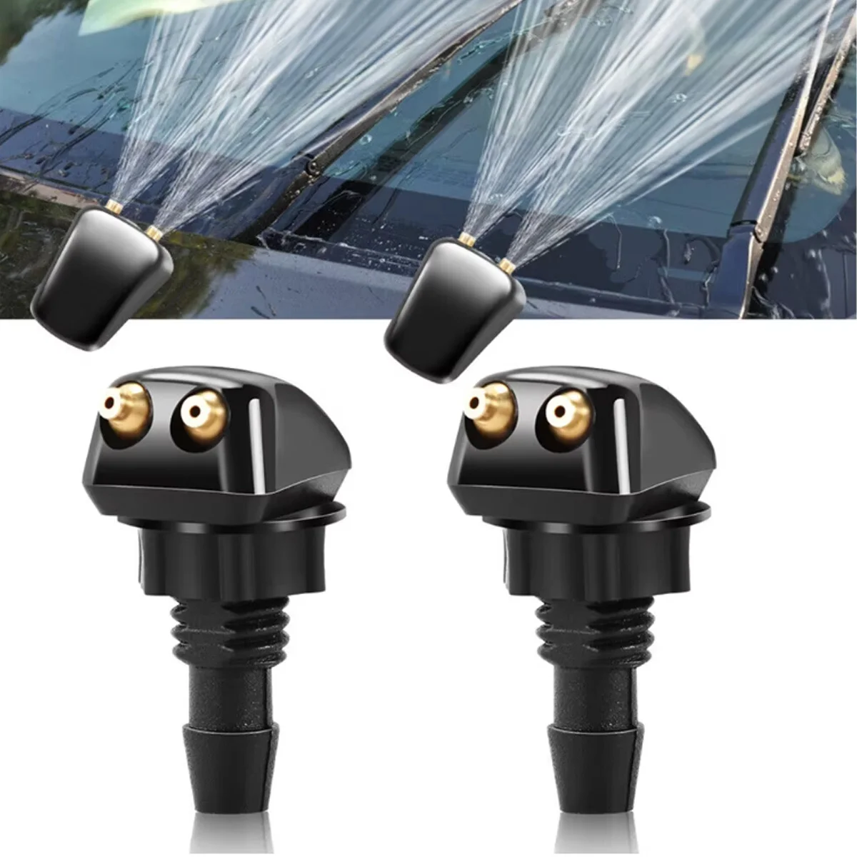 2pcs of dual hole windshield wiper nozzles for most car models suitable for water spray and adjustable wiper accessories