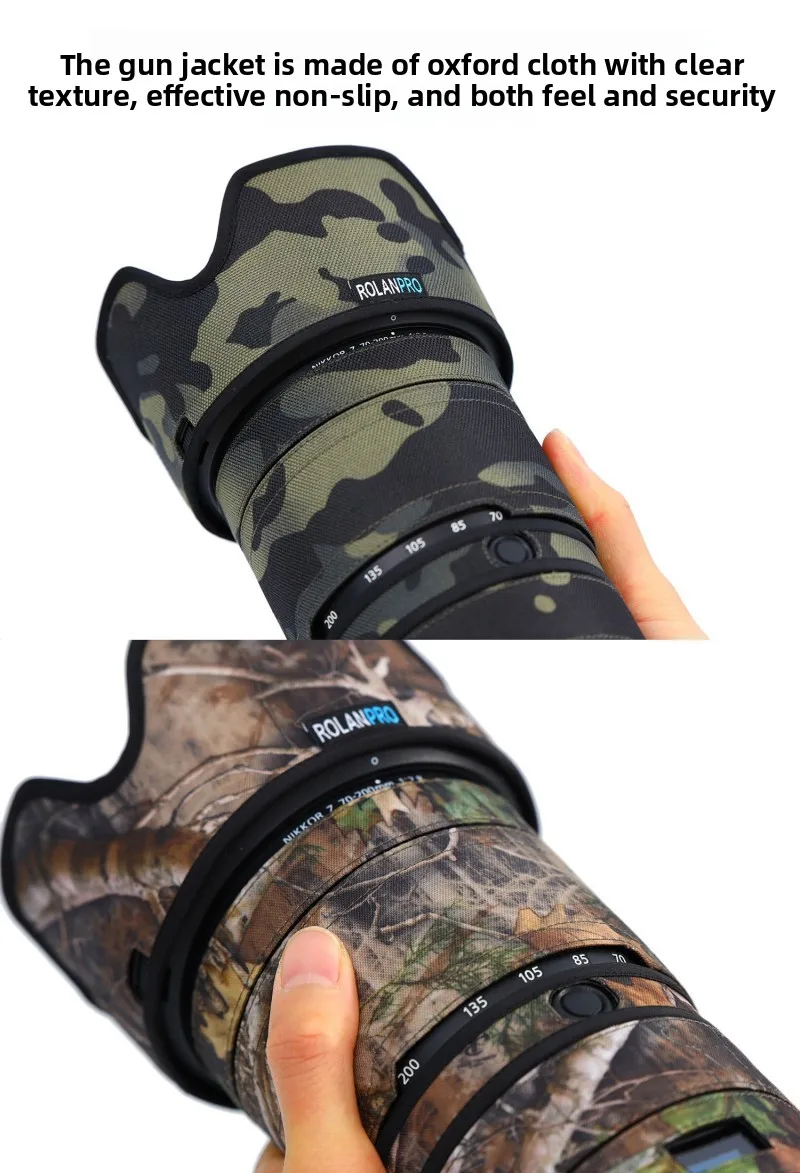 ROLANPRO Objektivschutz für Nikon Z 70–200 mm F2.8 VR S, regenfeste Schutzhülle, NIKKOR Z70200 Hülle, Regenschutz, Camo-Objektivabdeckung – Detail 8