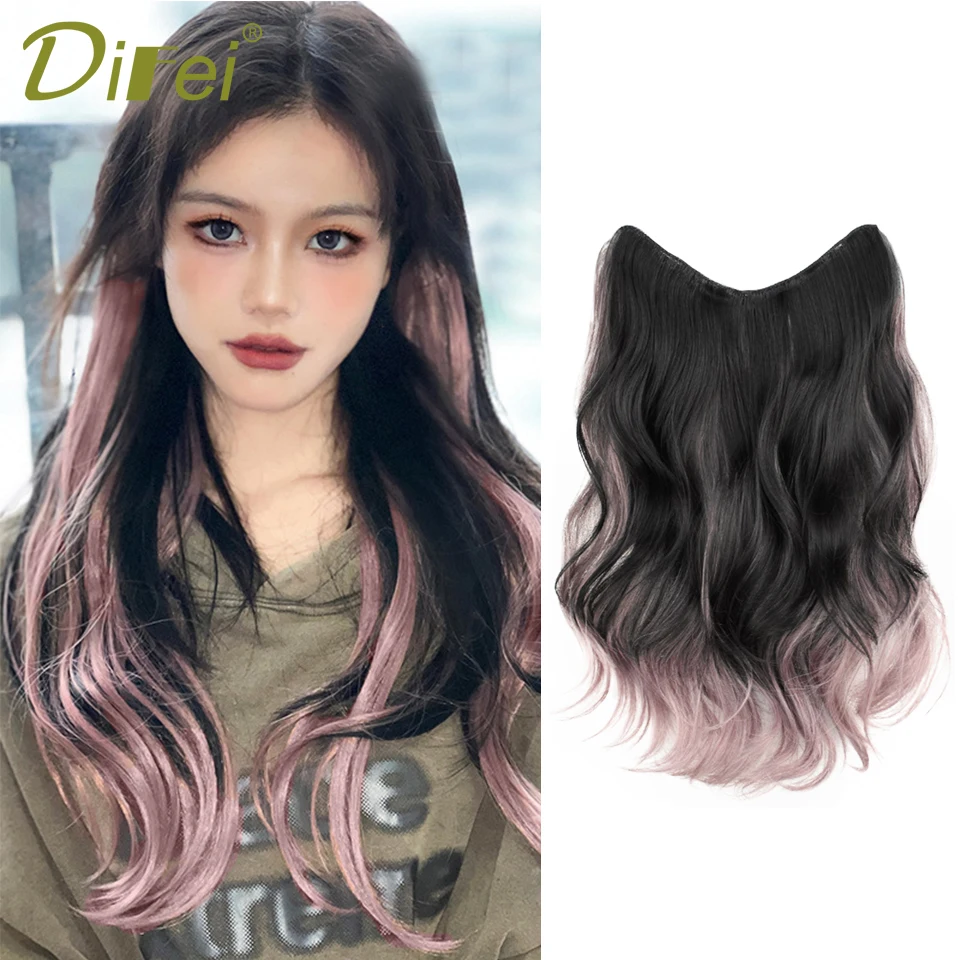 DIFEI Synthetic Wig Piece Female Long Hair Gradual Fluffy Highlighting Big Wave One-piece Curly Hair Patch