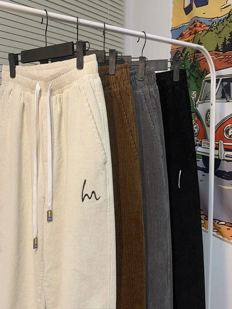 

Spring Summer New Corduroy Casual Sports Pants Men Embroidered Loose Trousers Korean Sle Harlan Sweatpants Straight Leg