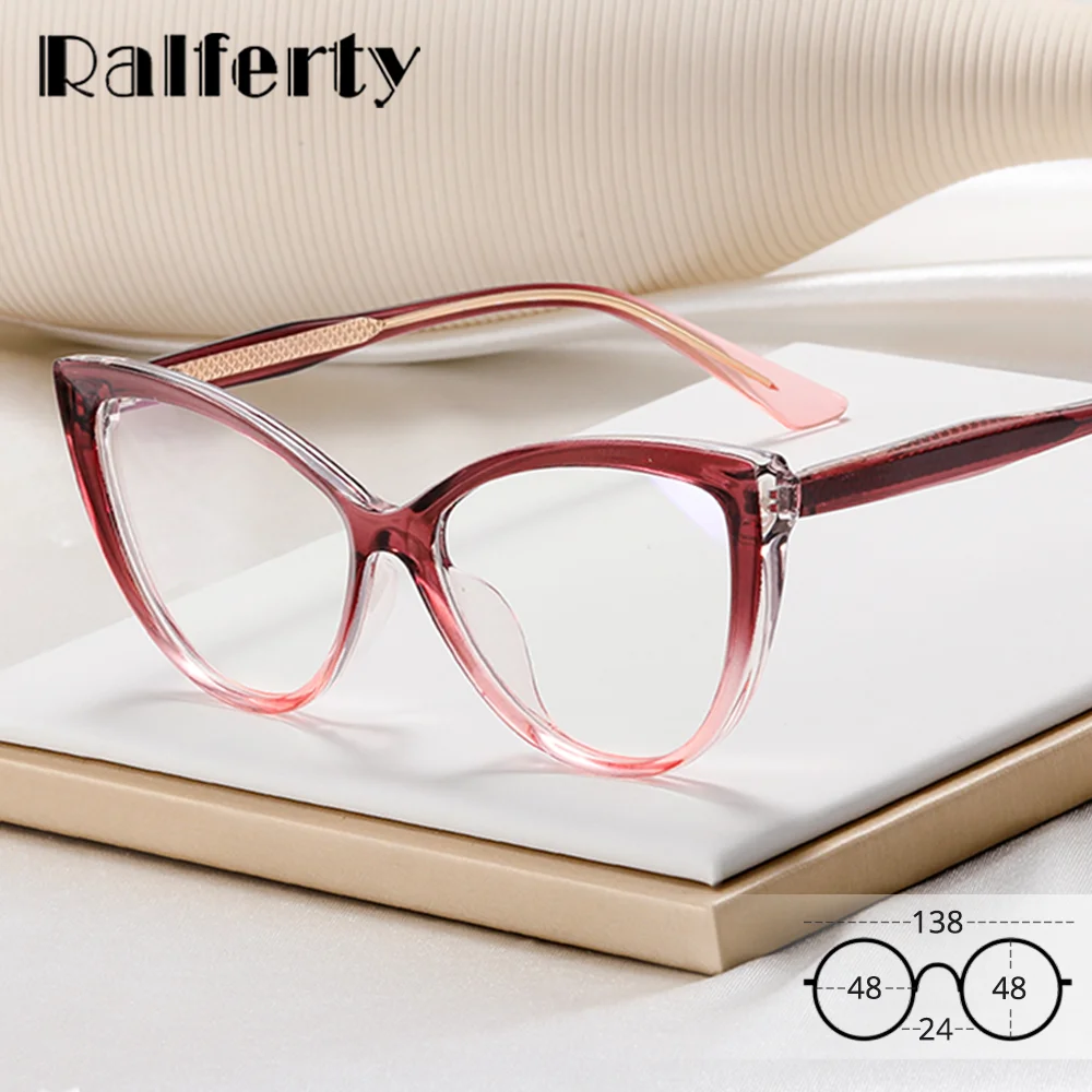 Ralferty Luxury Women's Eyeglass Frames Transparent Cat Eye Grade Glasses Frame Prescription Medical Spectacle No Degree TR90