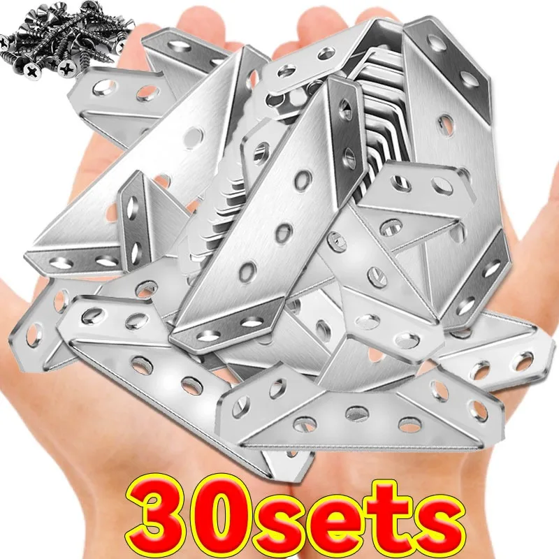 

30/1sets Stainless Steel Trapezoidal Corner Braces Robust Reinforcer Burr Freed Edges Easy Mounting Chairs Tables Repair Parts