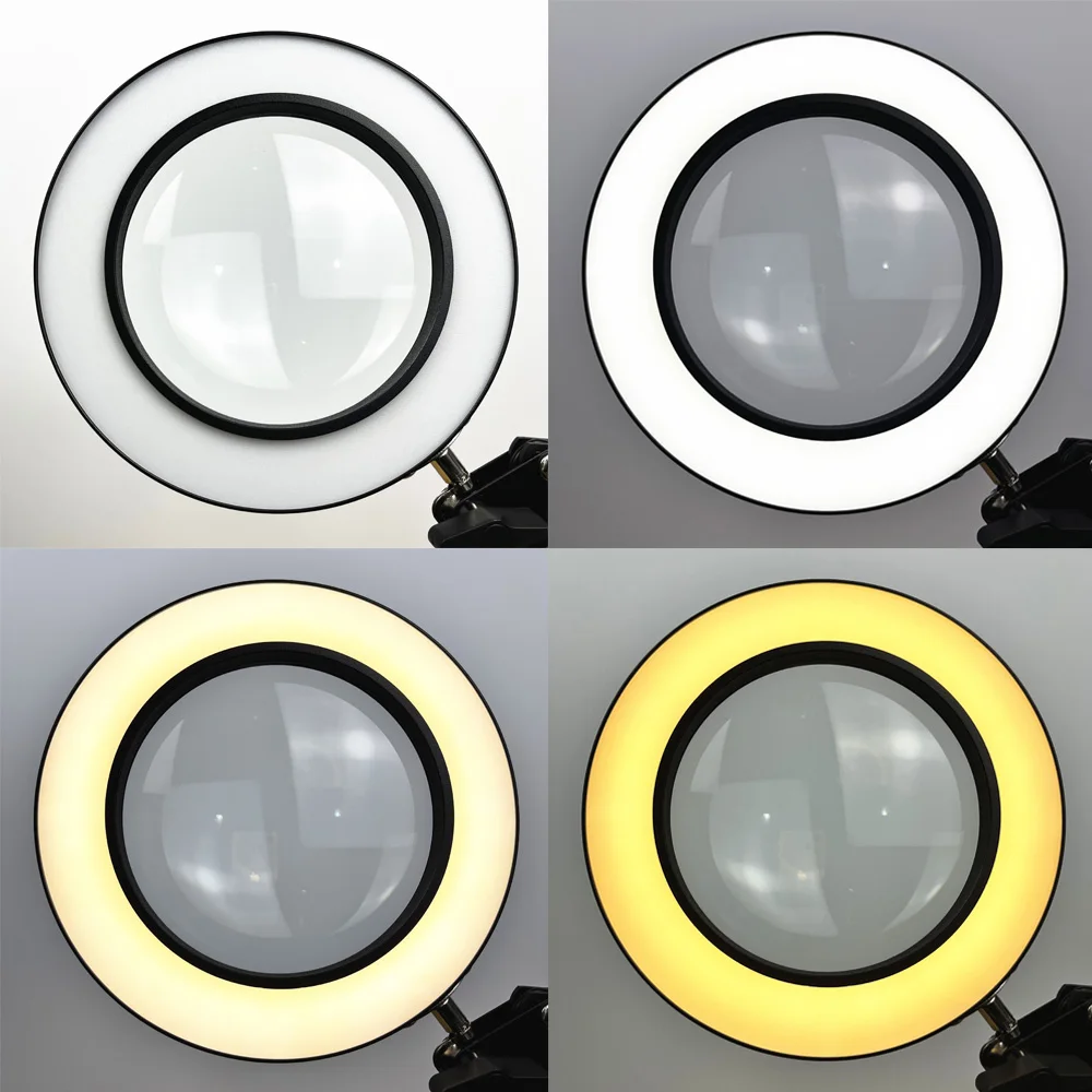 8X Multifunction Magnifying Glass with Led Lights 3 Color Table Lamp Magnifier for Reading Soldering Iron Repair Skincare Beauty