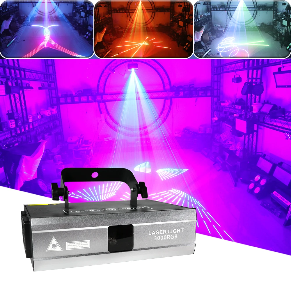 3W RGB Animation 20kpps Scanning Laser Lights DMX512 DJ Disco Partterns Wash Laser Projector For Wedding led Party Bar Par Light