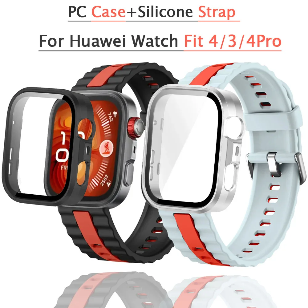 Case+Two-Tone Silicone Strap For Huawei Watch Fit 4/3 Sports Watchband And PC Protective Shell for Huawei Watch Fit 4/Fit 4 Pro
