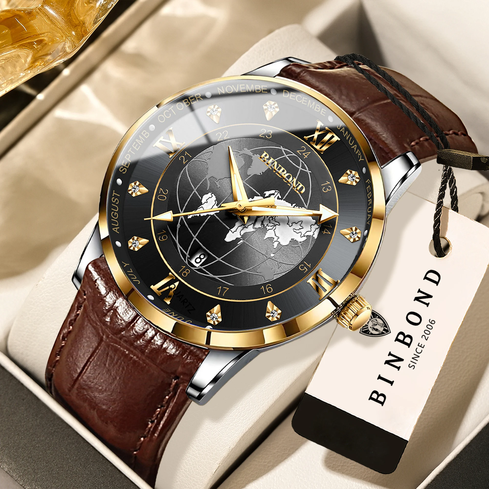 BINBOND Luxus-Quarzuhren für Herren, leuchtend, wasserdicht, mit automatischem Datum, Herrenuhr, Business, Sport, Mode, Freizeit, Armbanduhr