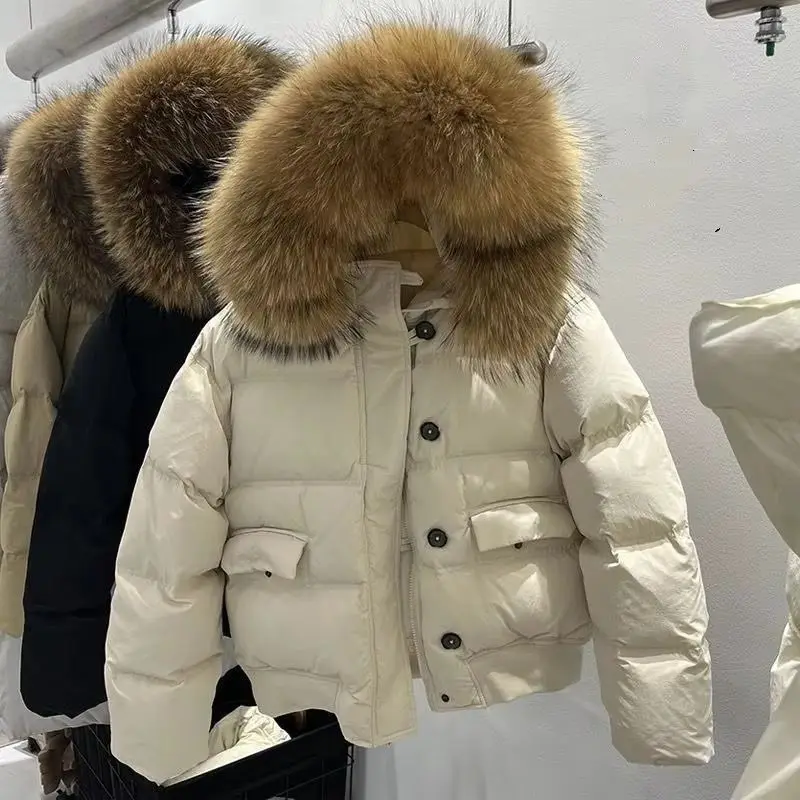 Children's Winter Puffer Jacket with Large Fur Collar Hooded Durable down Cotton Coat for Boys And Girls