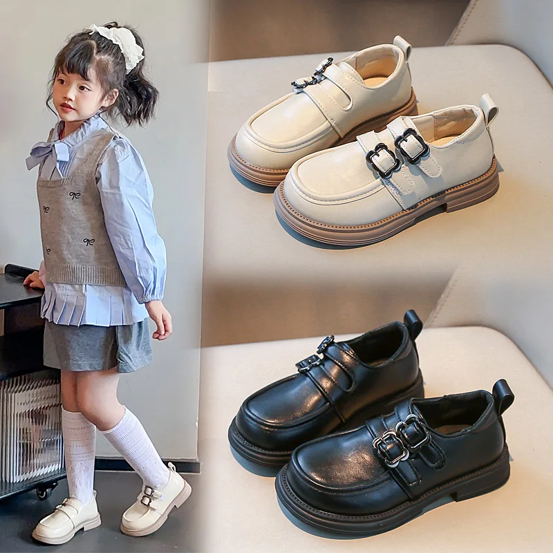 

2025 НОВАЯ модная и популярная детская обувь с круглым носком, весенняя детская обувь на плоской подошве с пряжкой, обувь для девочек с круглым носком