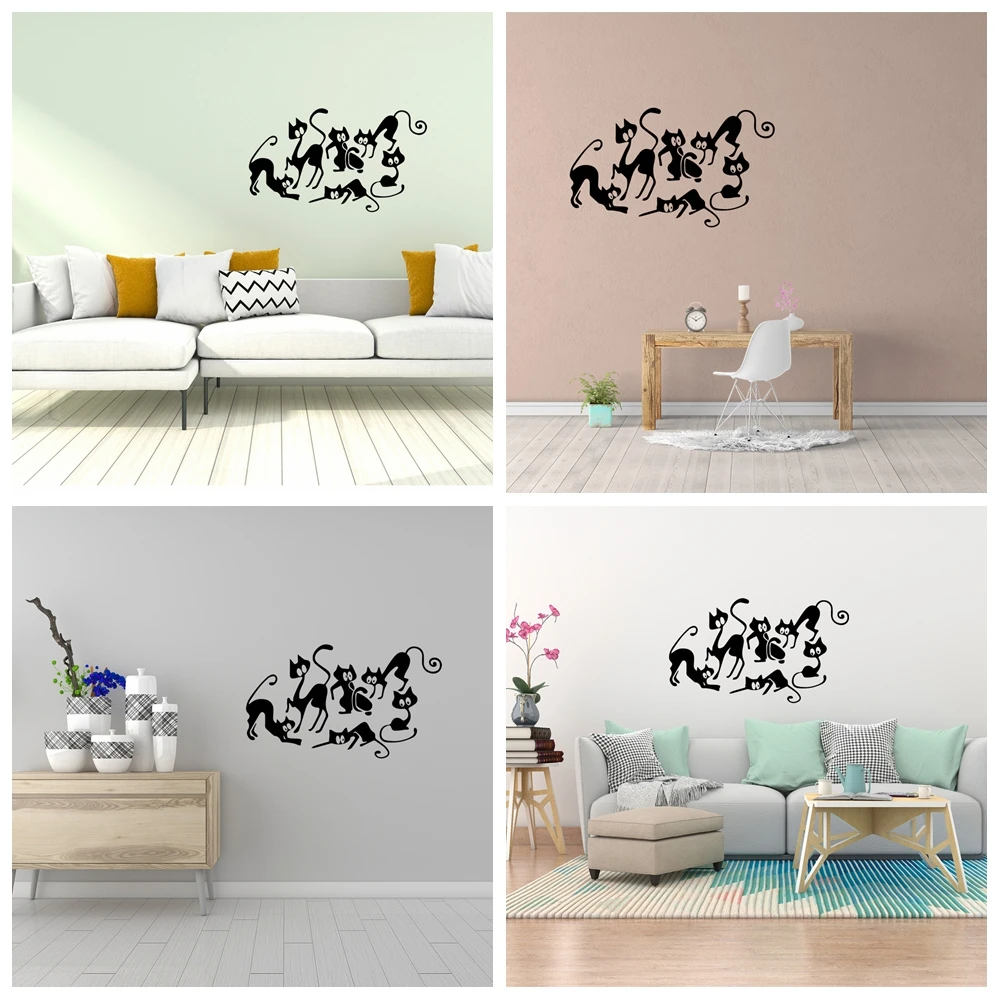 

1 pc pretty Dancing cats Wall Sticker Pvc Wall Art Stickers Modern Fashion Wallsticker Decor Living Room Bedroom Removable