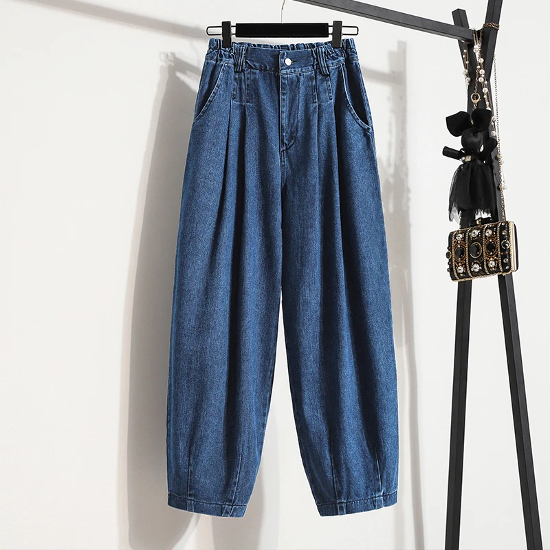 Oversized Women Jeans Spring Elastic Waist Wide Leg Loose Denim Harem Pants Large Size Female Baggy Pants