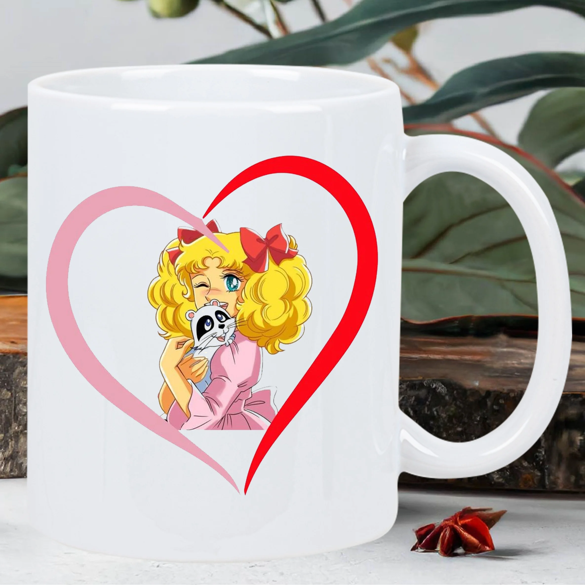 Candy Cartoon Anime Insulated Ceramic Mug - Cute Pink Bunny Design with Heart Detail, Reusable & Hand Wash Only - Perfect for