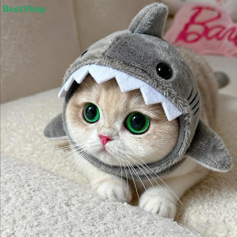 

〔R〕Gray Shark Plush Pet Hat | Cute Animal Headwear for Cats & Small Dogs