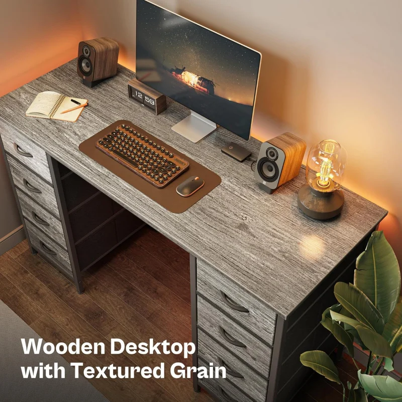 47 Inch Computer Desk with 8 Fabric Drawers, Office Desk Work Desk Home Office, Study, Gaming Desk with Drawers, Large Stora