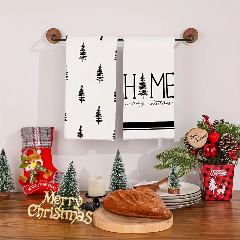 2-Pack Black and White Christmas Tree Kitchen Towels, Dish Towels, Hand Towels, Kitchen Decorative Towels, Neighbor Gifts, Sweet Housewarming Gifts for Friends, Mom Gifts, Friend's Birthday Gifts.
