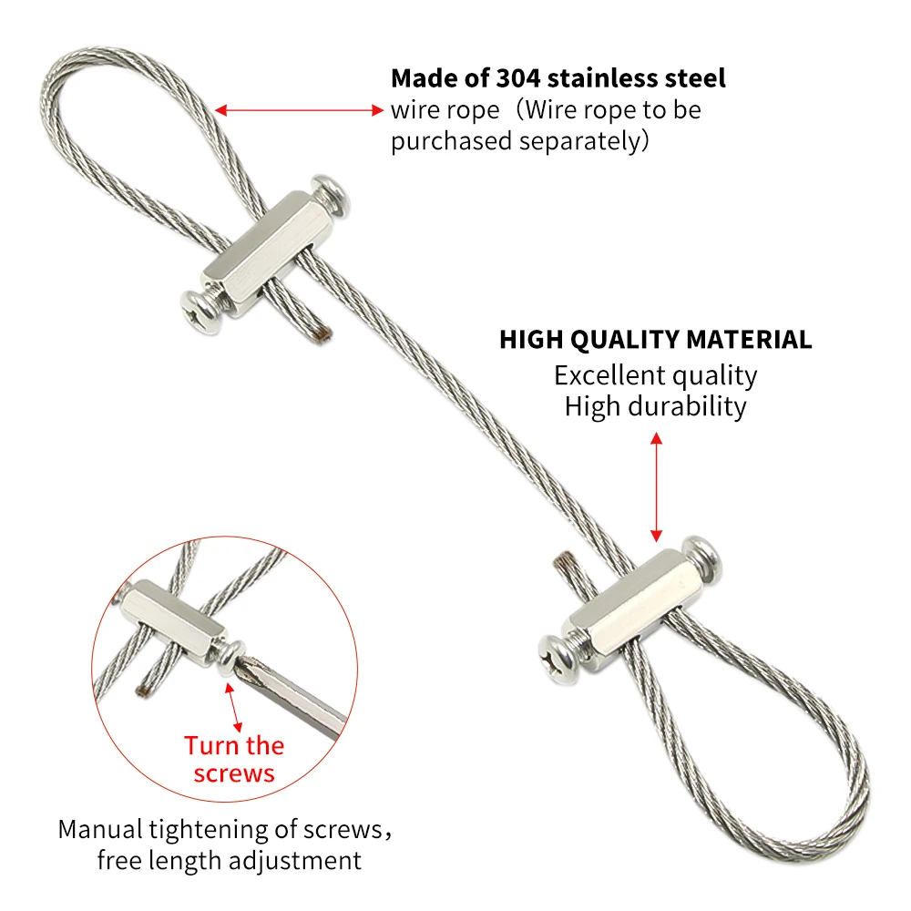 10PCS 4mm stainless steel wire rope clamp, adjustable metal fixture, suitable for fixing 4mm ropes and hanging pictures