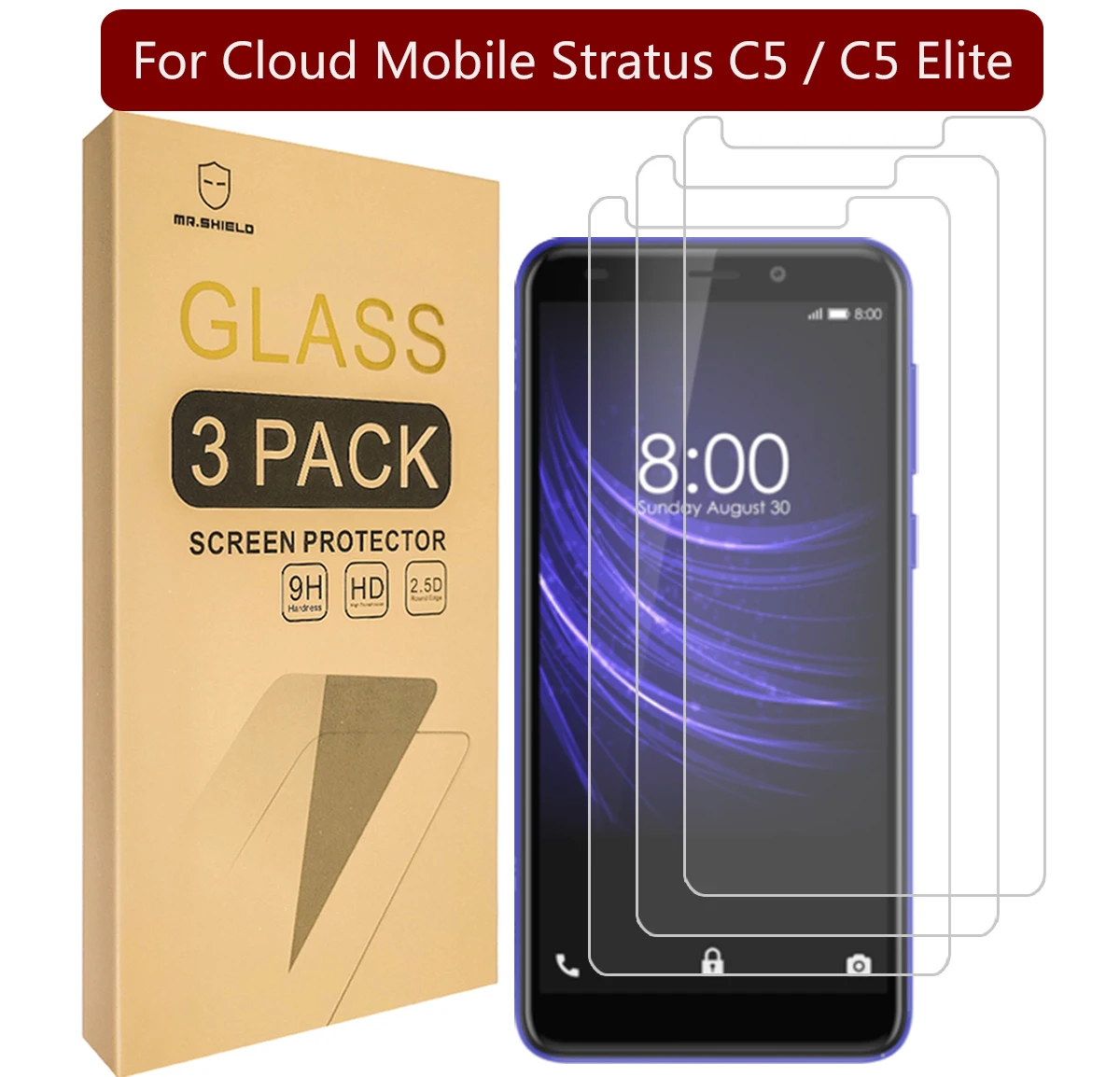 Mr.Shield [3-Pack] Screen Protector For Cloud Mobile Stratus C5 / C5 Elite [Tempered Glass] [Japan Glass with 9H Hardness]