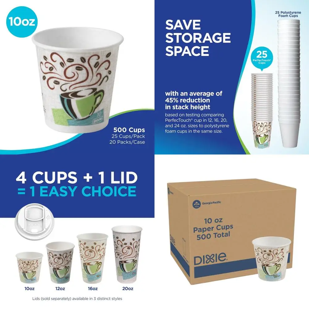 

10 oz Insulated Paper Hot Coffee Cup, Coffee Haze, 500 Count (25 Cups Per Sleeve, 20 Sleeves)