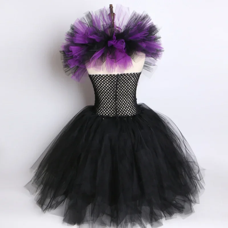 Children Halloween Costume Dress Deluxe Girls Fancy Christening Black Glam Gown Tutu Dress Kids Demon Queen Witch Clothes