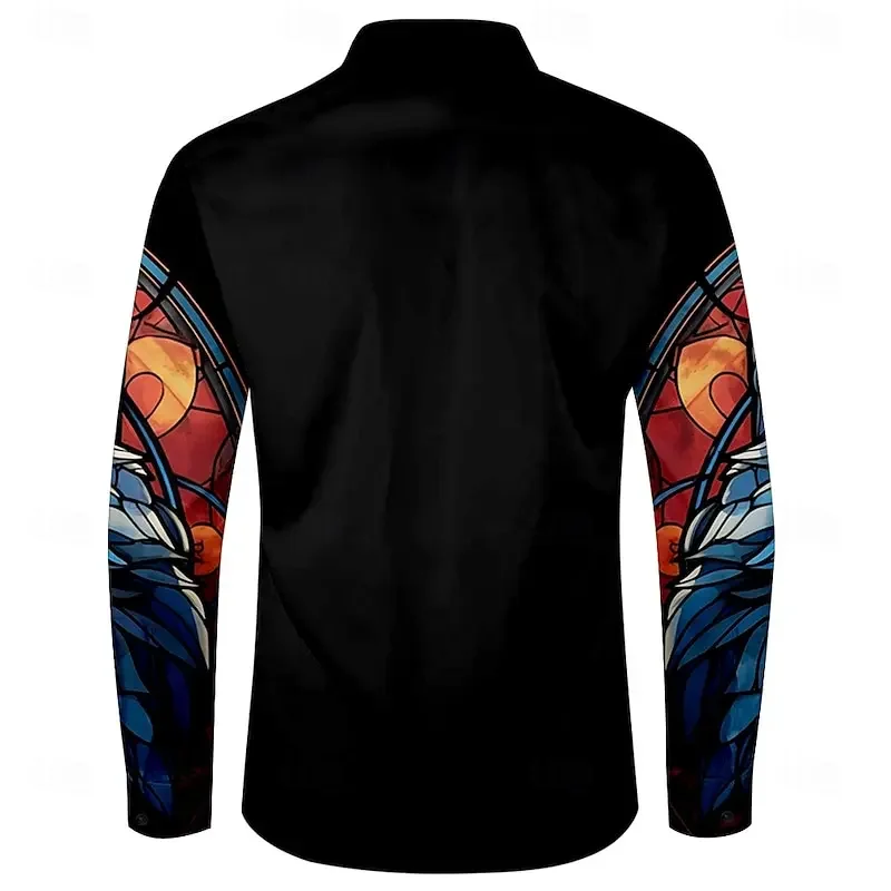 Fashion National Totem Men Casual Stylish Lapel Button Shirt 3D HD Print Wolf Totem Blue Purple Red Series Men's Tops Plus Size