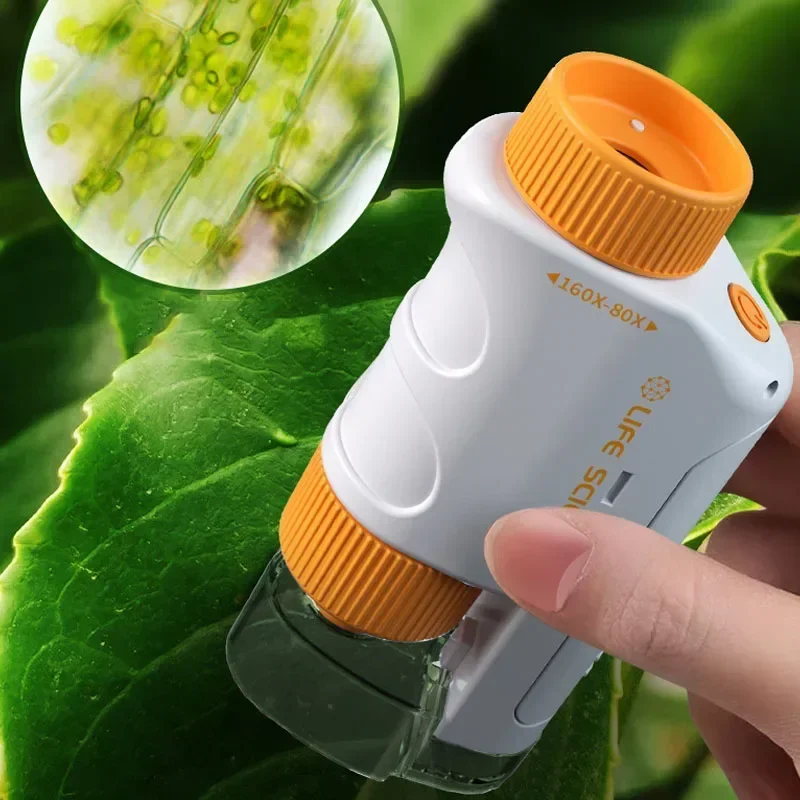 Pocket Microscope for Kids, Portable Handheld Mini Microscope, Kids Microscope with LED Light 80X-160X Toy Gift for Students