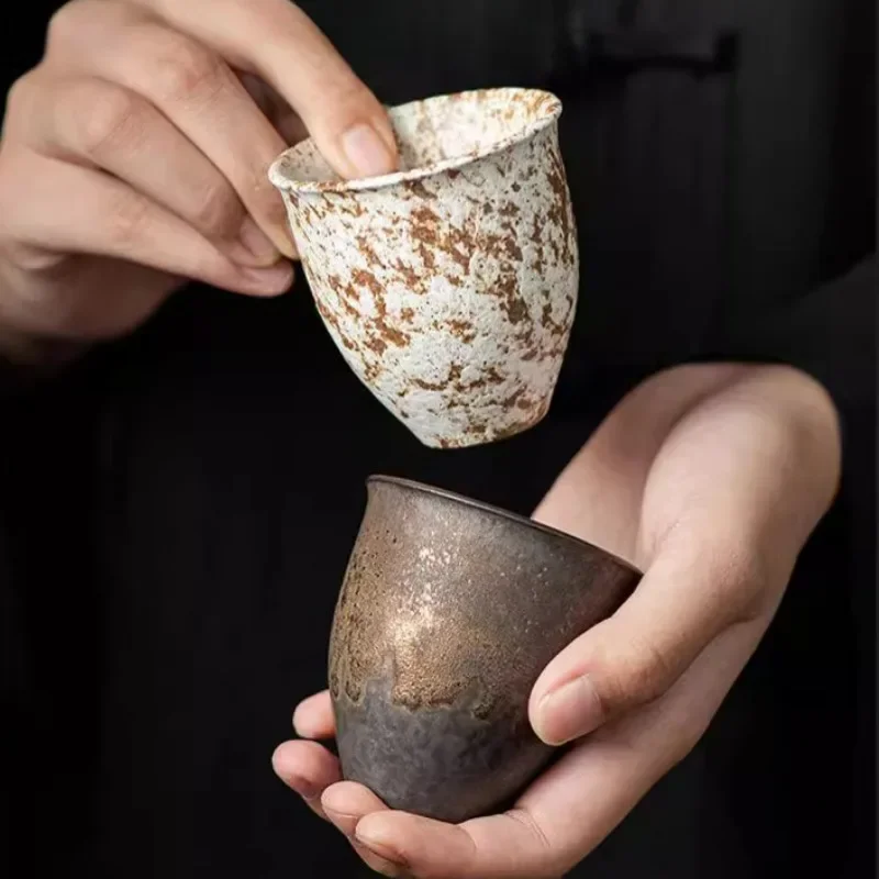 Keramik-Teetasse mit Gold-Rost-Glasur für den persönlichen Gebrauch, Tasse für Gongfu-Teezubereitung, einzigartige Textur, chinesisches Teeservice mit Gold A