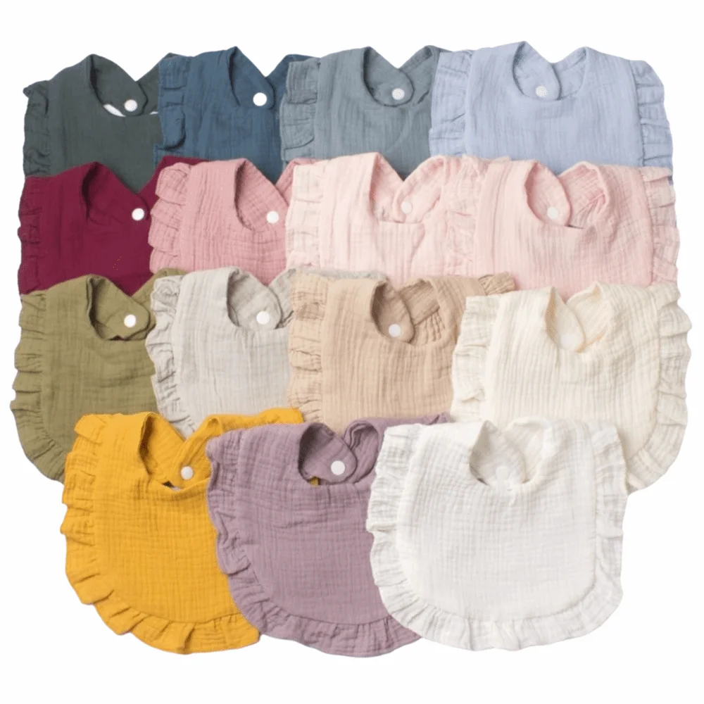 

High Quality Soft Muslin Baby Bibs Absorbent Solid Colored Gauze Toddler Bib Flounce Newborn Saliva Bib Boys Girls