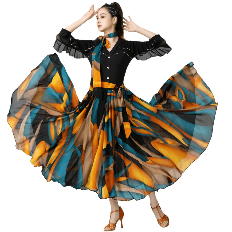 Spring and Summer New Dot Pass Big Swing Half Skirt Square Dance Social Dance Modern Dance Performance Dance Long Skirt