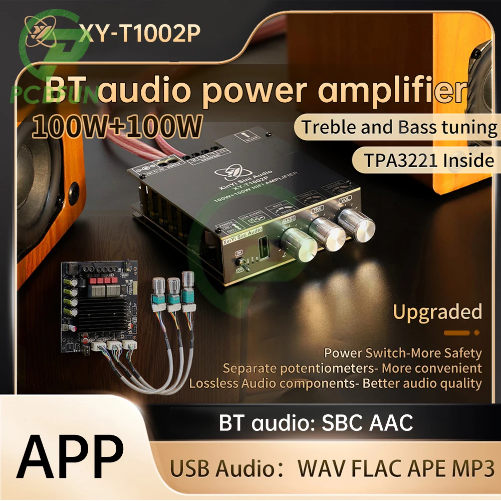 DC12-30V XY-T1002P Upgraded Version Bt Digital Amplifier Board 100W * 2 Stereo High And Low Frequency Adjustment Tpa3221 Chip